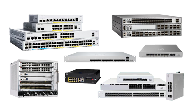 Switch industriels Cisco (Cisco Catalyst série 920093009400, Cisco Meraki série MS390) avec Hub, Chassis, module switch Cisco et Transceiver Cisco