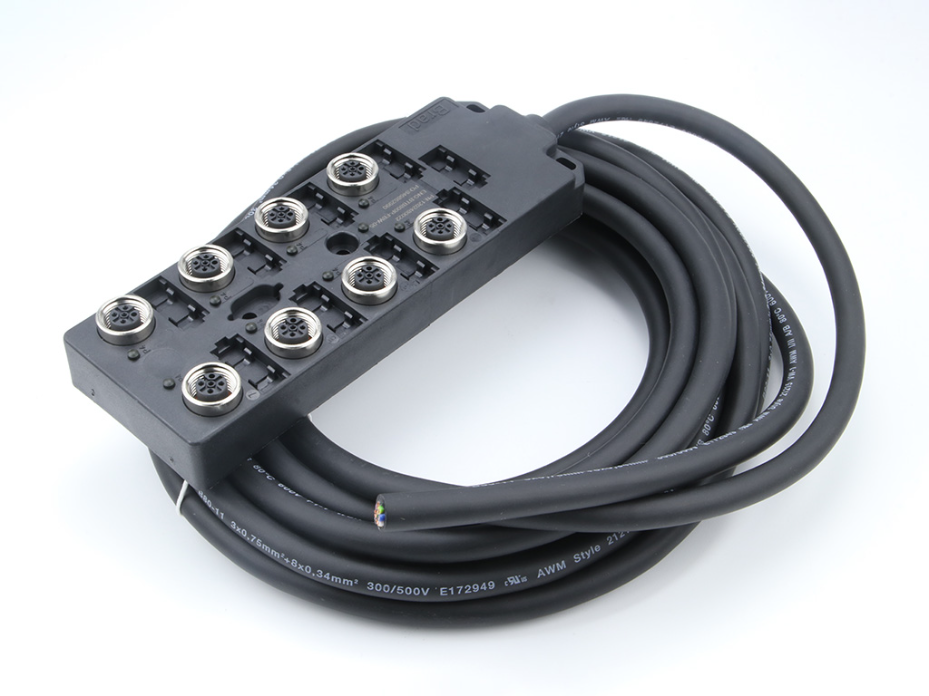 <strong>1202480022 – BTB800P-FBW-05</strong><br/><span style="color : #000000 ;">MPIS Micro-Change (M12) Passive Junction Box, Top-Mount, 8 Ports, LED for PNP Sensor, WSOR Cable, 5.0m Length</span>