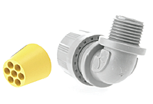 <strong>1300980212 – 5595-008</strong><br/><span style="color : #000000 ;">MAX-LOC Multi-Hole Strain Relief, 1/2″ NPT, 90° Angle Male, Cable Diameter 4.75mm (.187″)</span>