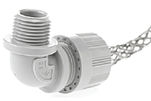<strong>1300990103 – 5541NM</strong><br/><span style="color : #000000 ;">MAX-LOC Strain Relief Cord-Sealing Grip, 3/4″ NPT, 90° Angle Male, Cable  Diameter 14.27-17.45mm (.562-.687″), Non-Metallic Mesh</span>