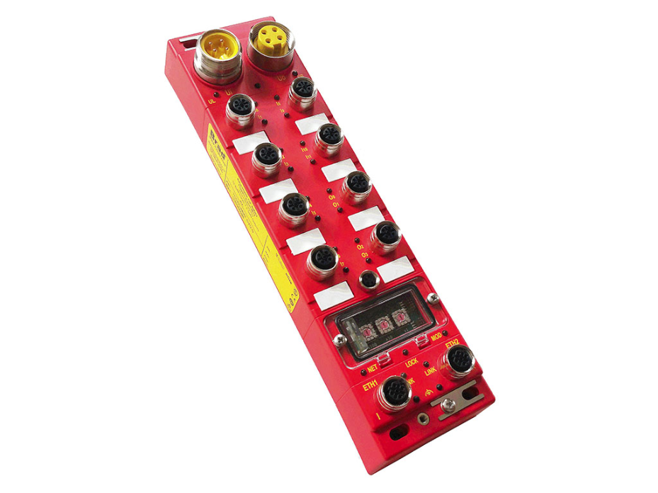 Brad EtherNet/IP CIP Safety HarshIO Modules, Commerial-grade, Classic 60.00mm, IP67, 8 Ports M12, 12 PNP Safety Inputs, 4 Sourcing Safety Outputs, Window Memory Key, 4-Pole Power, Commerial-grade