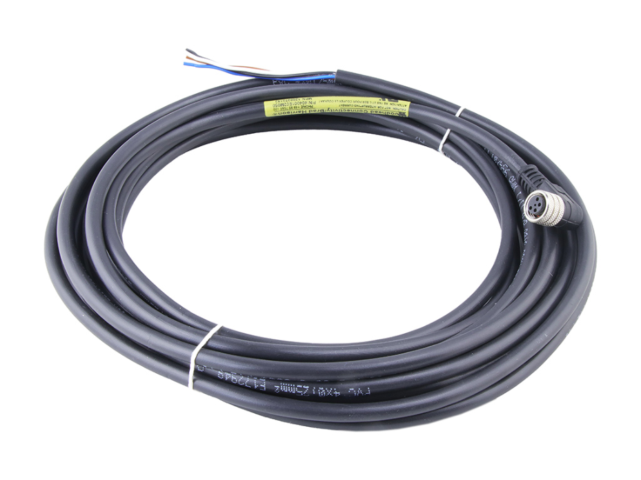 Nano-Change (M8) Single-Ended Cordset with Knurled Hexnut, 4 Poles, A-Coded, Female (90°) to Pigtail, 0.25mm² Black PVC Cable, 5.0m (16.40') Length