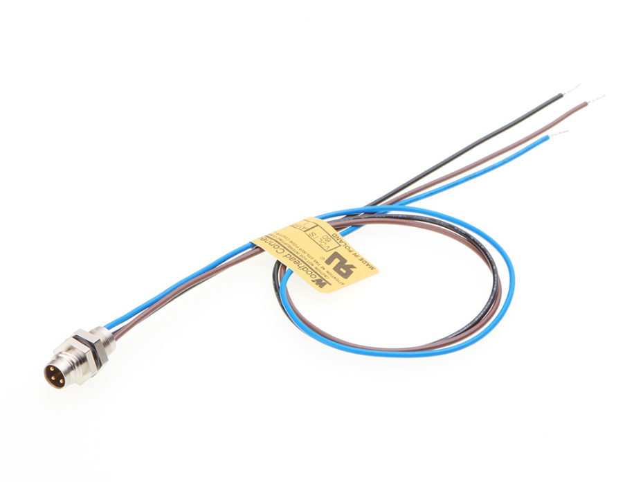 Nano-Change (M8) Receptacle, 3 Poles, A-Coded, M8 x 0.5 Mounting Threads, Male (Straight) to 22 AWG Leads, 0.30m (11.81") Length