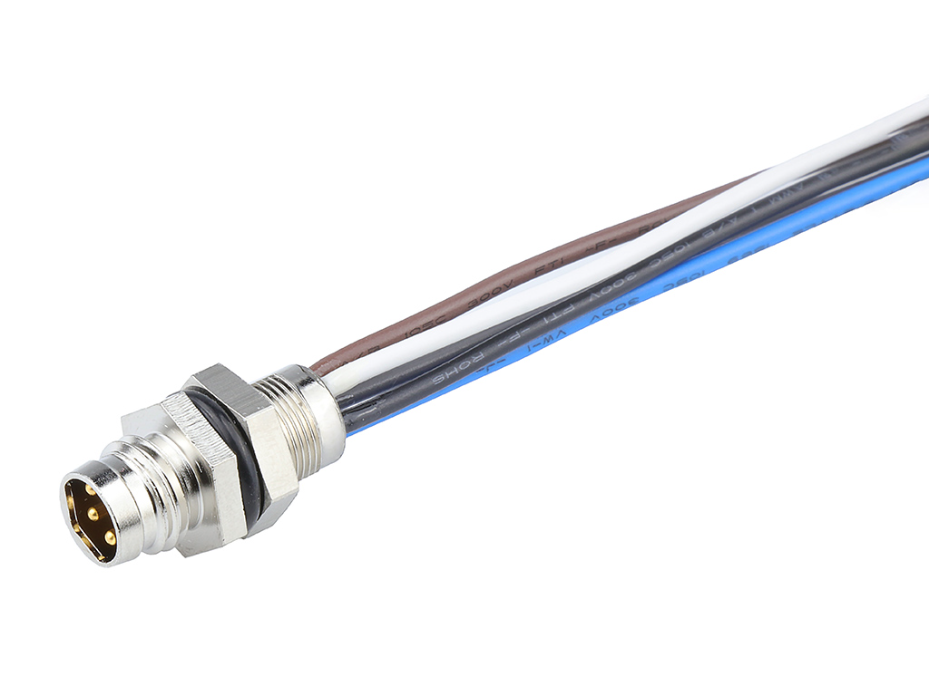 Nano-Change (M8) Receptacle, 5 Poles, B-Coded, M8 x 0.5 Mounting Threads, Male (Straight) to 22 AWG Leads, 0.30m (11.81") Length
