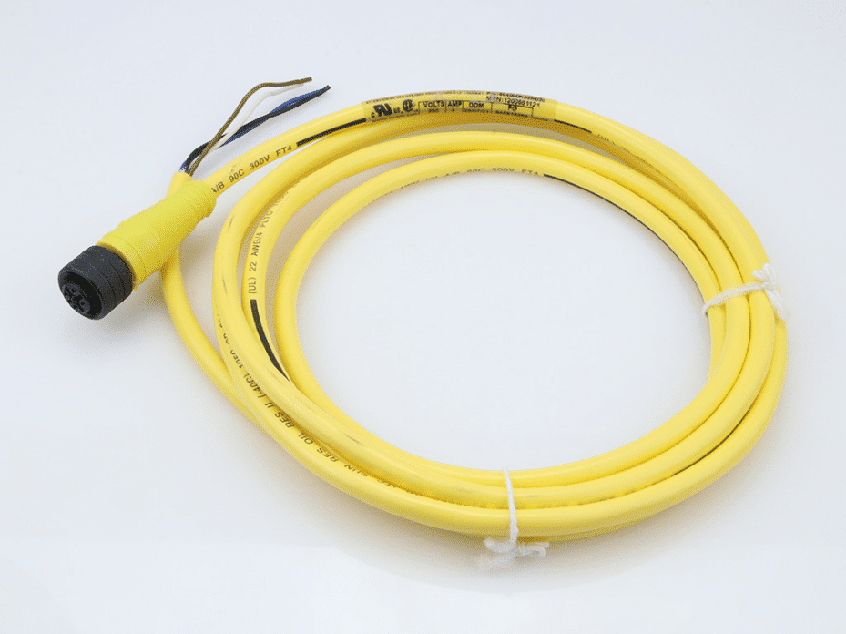 Micro-Change (M12) Single-Ended Cordset, 4 Poles, Female (Straight) to Pigtail, 22 AWG, Yellow TPE Cable, 2.0m (6.56') Length