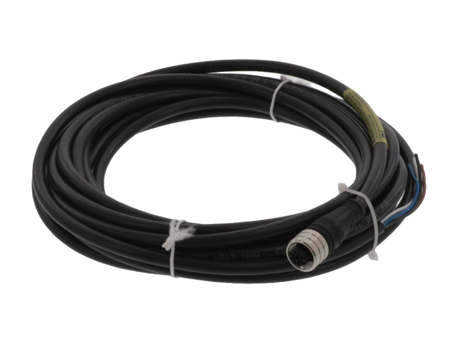 Micro-Change (M12) Single-Ended Cordset, 5 Poles, Female (Straight) to Pigtail, 0.34mm² Black PVC Cable, 5.0m (16.40') Length