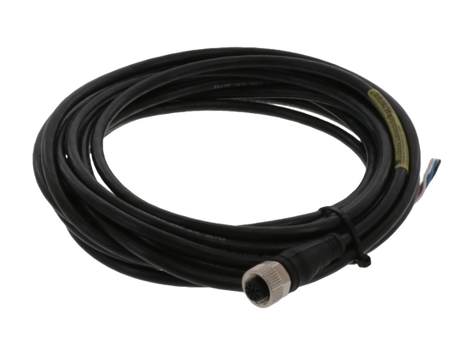 Micro-Change (M12) Single-Ended Cordset with Knurled Hexnut, 4 Poles, Female (Straight) to Pigtail, 22 AWG, Black TPU WSOR Cable, 5.0m (16.40') Length