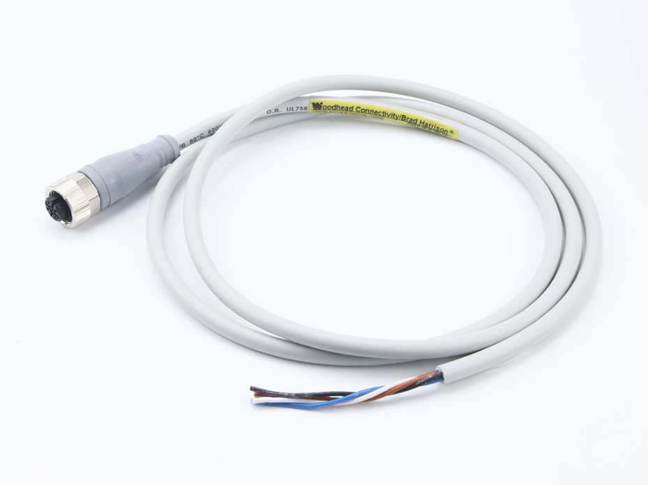 Micro-Change (M12) Single-Ended Cordset with Knurled Hexnut, 5 Poles, Female (Straight) to Pigtail, 22 AWG, Gray TPU WSOR Cable, Gray Overmold, 1.0m (3.28') Length