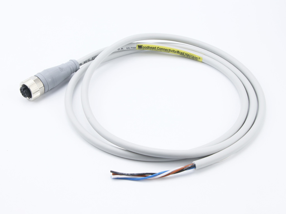 Micro-Change (M12) Single-Ended Cordset with Knurled Hexnut, 5 Poles, Female (Straight) to Pigtail, 22 AWG, Gray TPU WSOR Cable, Gray Overmold, 20.0m (65.62') Length