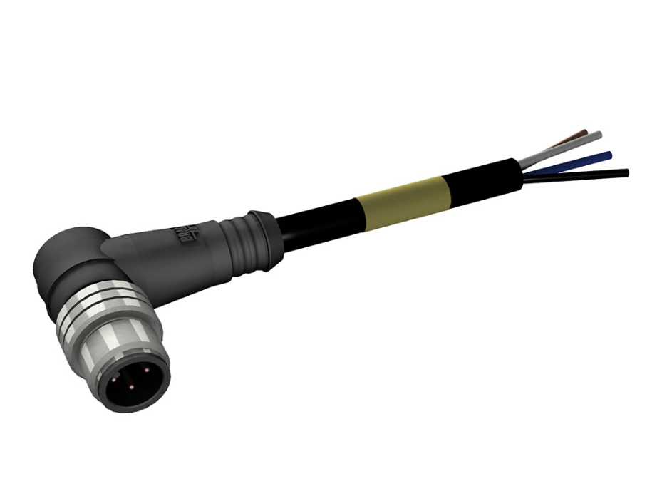 Micro-Change (M12) Single-Ended Cordset, 4 Poles, Male (90°) to Pigtail, 0.34mm3 PUR LS0H Cable, 1.0m (3.28') Length