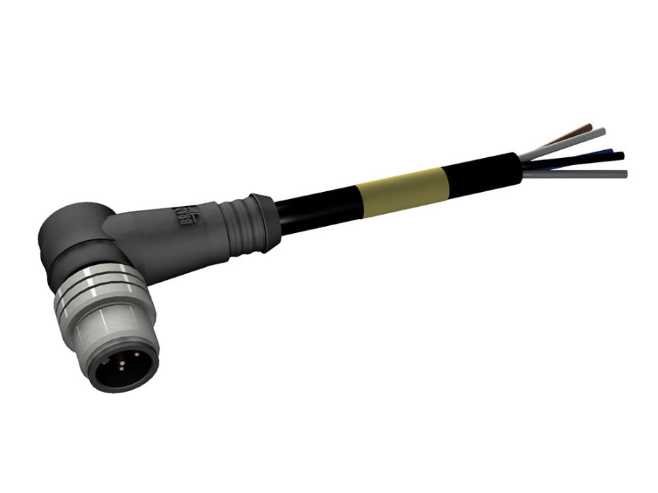 Micro-Change (M12) Single-Ended Cordset, 5 Poles, Male (90°) to Pigtail, 0.34mm3 PUR LS0H Cable, 1.0m (3.28') Length