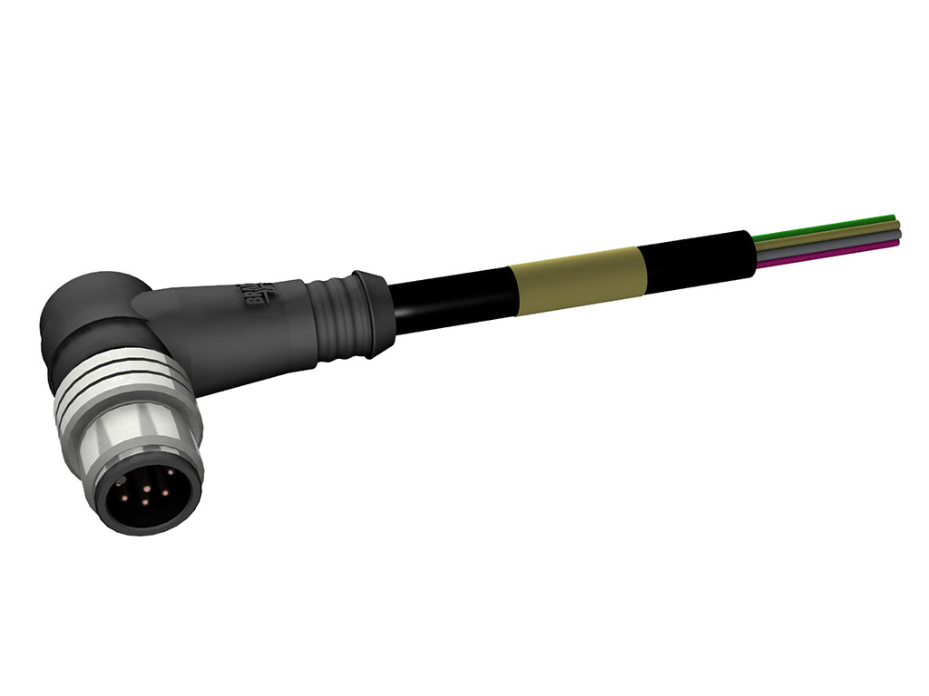 Micro-Change (M12) Single-Ended Cordset, 8 Poles, Male (90°) to Pigtail, 0.25mm² PUR LSOH Cable, 2.0m (6.56') Length