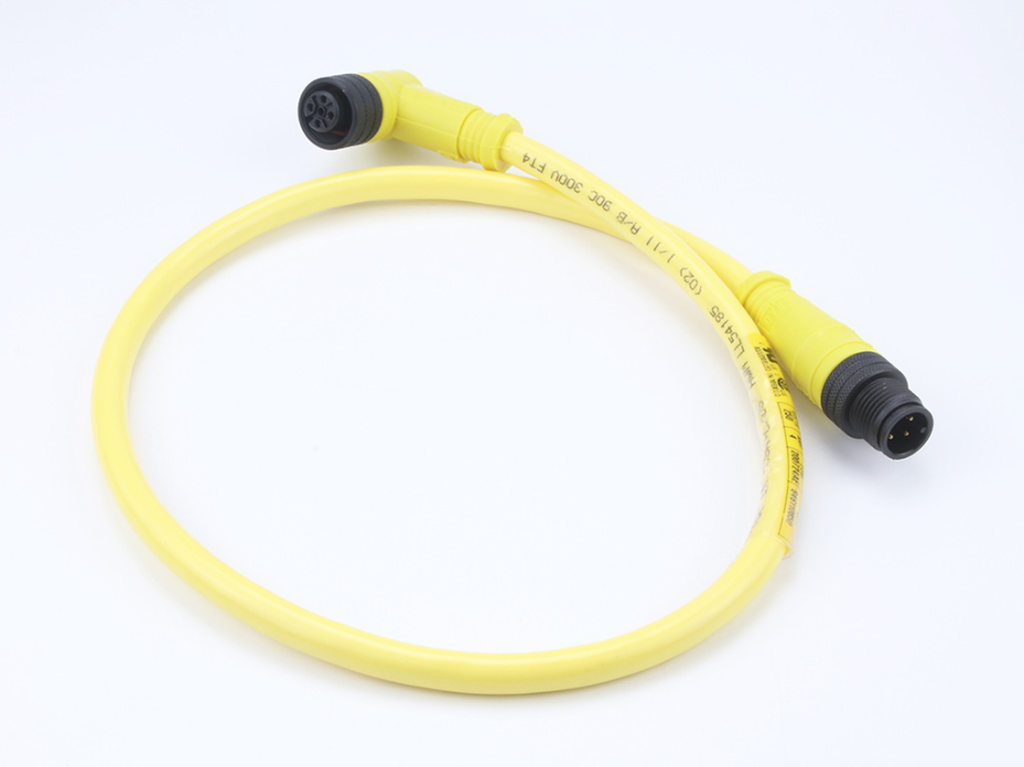 Micro-Change (M12) Double-Ended Cordset, 5 Poles, Male (Straight) to Female (90°), 18 AWG, Yellow TPE Cable, 3.0m (9.84') Length