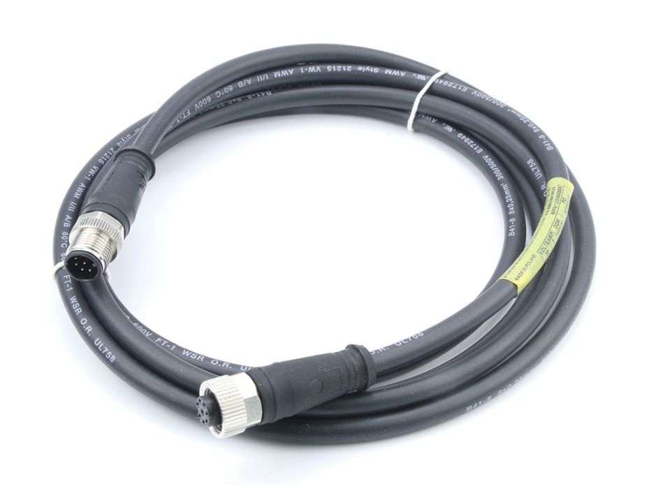 Micro-Change (M12) Double-Ended Cordset with Knurled Hexnut, 8 Poles, Male (Straight) to Female (Straight), 24 AWG, Black TPU WSOR Cable, 10.0m (32.81') Length