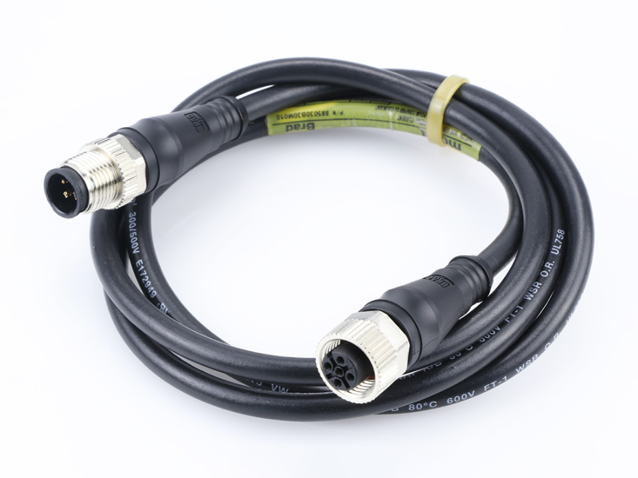 Micro-Change (M12) Double-Ended Cordset with Knurled Hexnut, 5 Poles, Male (Straight) to Female (Straight), 22 AWG, Black TPU WSOR Cable, 5.0m (16.40') Length