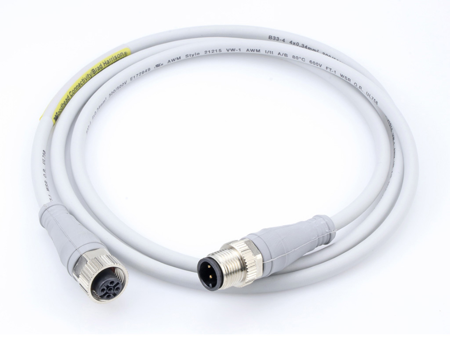 Micro-Change (M12) Double-Ended Cordset with Knurled Hexnut, 4 Poles, Male (Straight) to Female (Straight), 22 AWG, Gray TPU WSOR Cable, Gray Overmold, 5.0m (16.40') Length