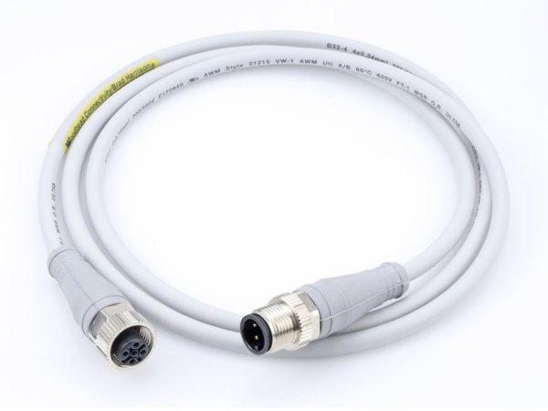 Micro-Change (M12) Double-Ended Cordset with Knurled Hexnut, 4 Poles, Male (Straight) to Female (Straight), 22 AWG, Gray TPU WSOR Cable, Gray Overmold, 20.0m (65.62') Length