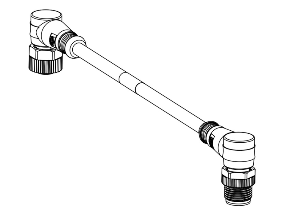 Micro-Change (M12) Double-Ended Cordset with Knurled Hexnut, 4 Poles, Male (90°) to Female (90°), 22 AWG, Gray TPU WSOR Cable, Gray Overmold, 3.0m (9.84') Length