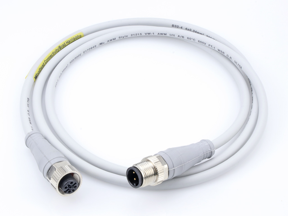 Micro-Change (M12) Double-Ended Cordset with Knurled Hexnut, 5 Poles, Male (Straight) to Female (Straight), 22 AWG, Gray TPU WSOR Cable, Gray Overmold, 2.0m (6.56') Length