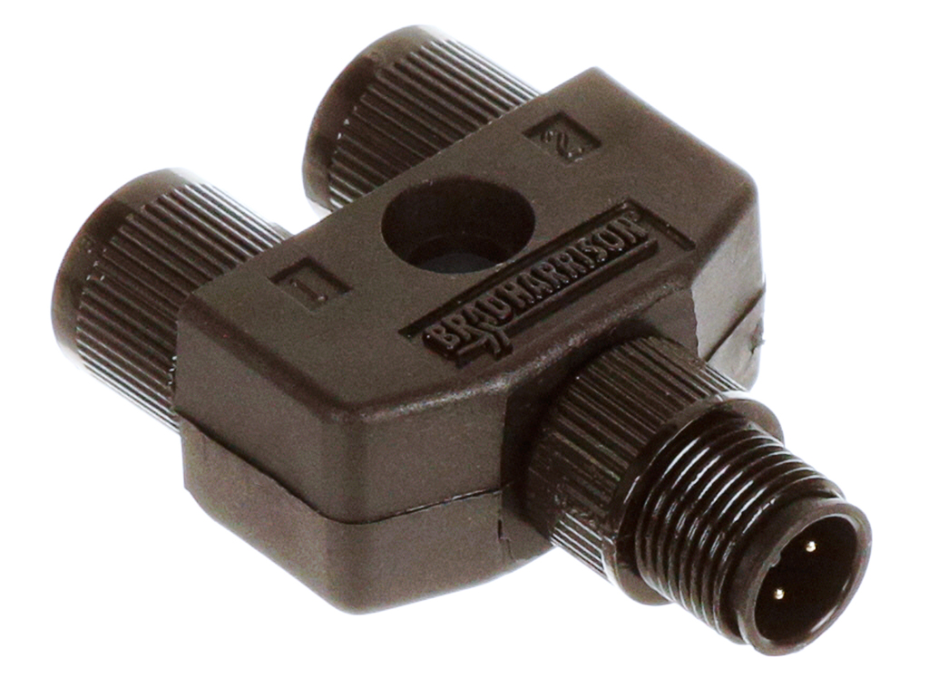 Micro-Change (M12) In-Line Splitter, 4 Poles, Female/Female with Male Drop