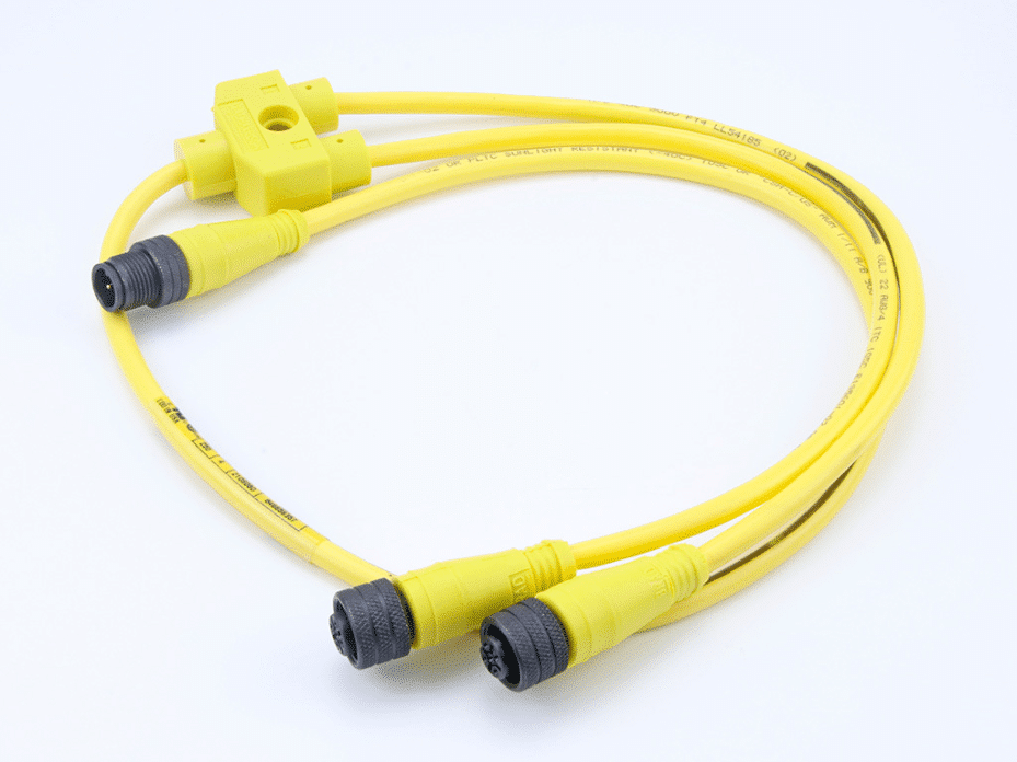 Ultra-Lock (M12) to Micro-Change (M12) In-Line Splitter, 4 Pole, 1 x 4-Pole Male (Straight) to 2 x 3-Pole Female (Straight), 0.60m Length, TPE Cable