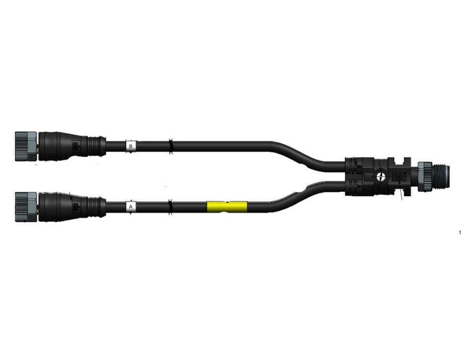 Micro-Change (M12) In-Line Splitter, 4-Pole Male (Straight) to 2 x 4-Pole Female, 0.80m Length