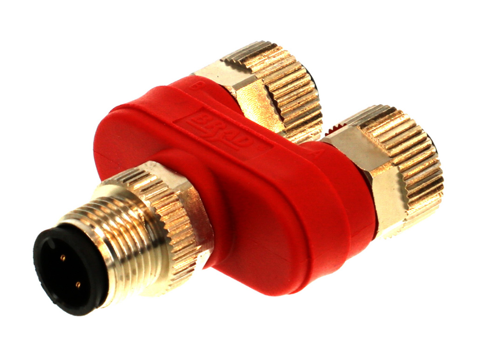Brad Safety Micro-Change (M12) Drop Wye, 4 Poles, A-Coded, Female/Female with Male Drop