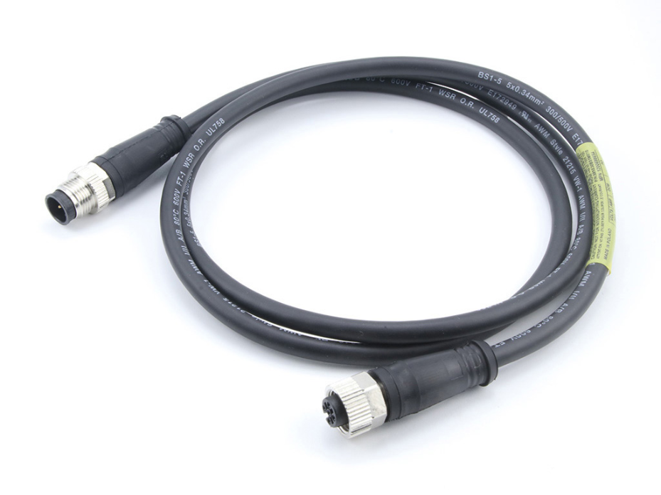 Micro-Change (M12) Double-Ended Cordset with Knurled Hexnut, 5 Poles, Male (Straight) to Female (Straight), 22 AWG, Black TPU WSOR Cable, 2.0m (6.56') Length