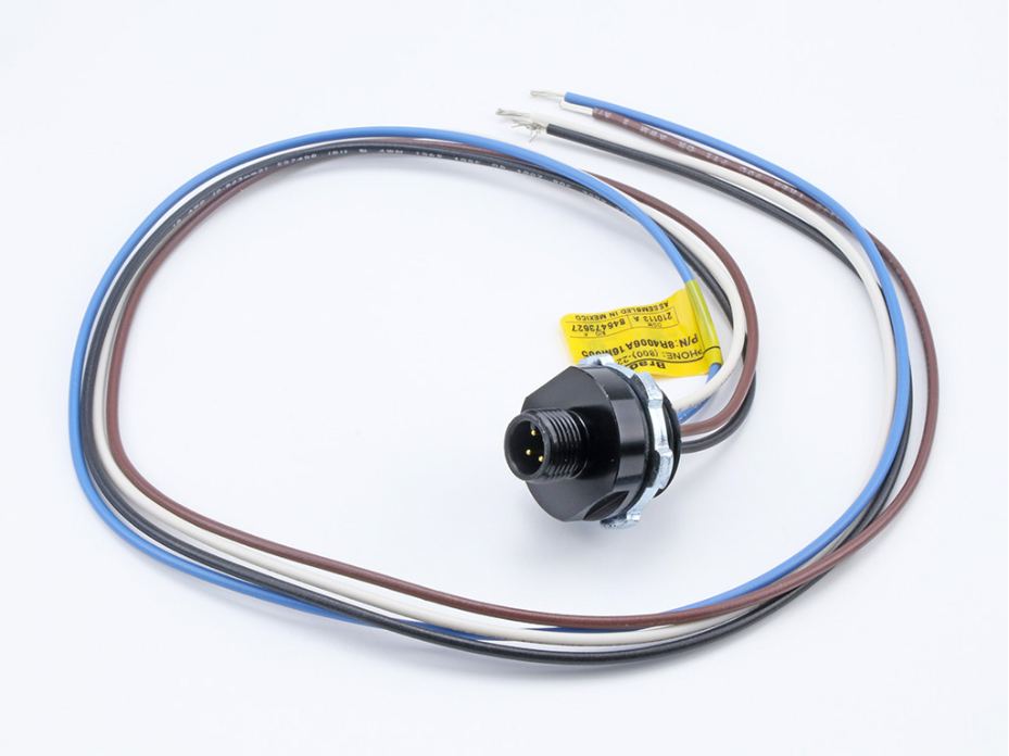 Micro-Change (M12) Front Panel Mount Receptacle, 4 Poles, 1/2" - 14 NPT Threads, Male (Straight) to 22 AWG PVC Leads, 0.305m (1.0') Length