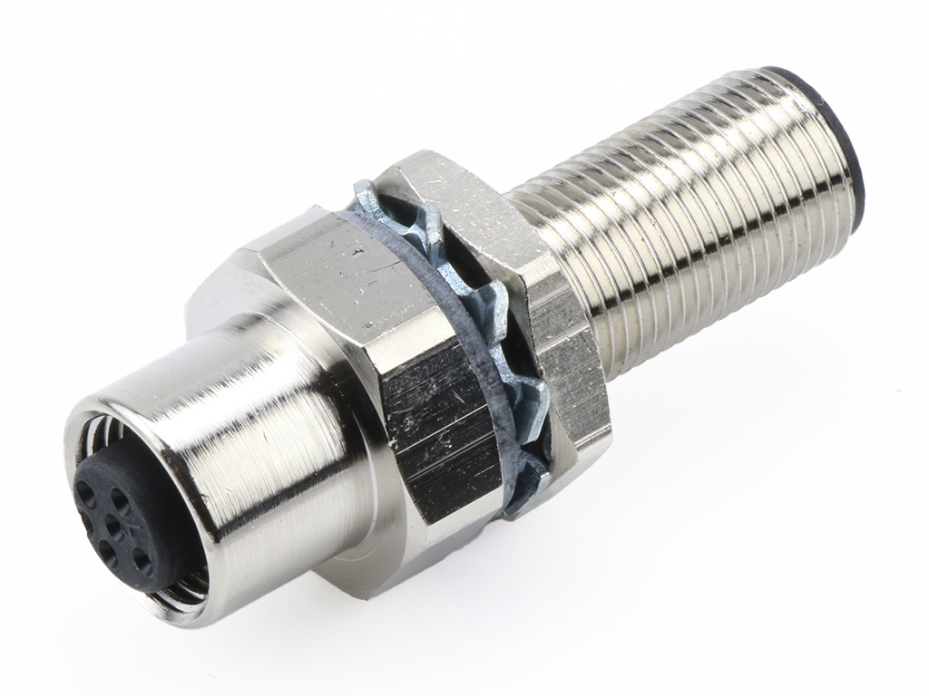 Micro-Change (M12) Bulkhead Feed-Through Receptacle, 5 Poles, Male (Straight) to Female (Straight)