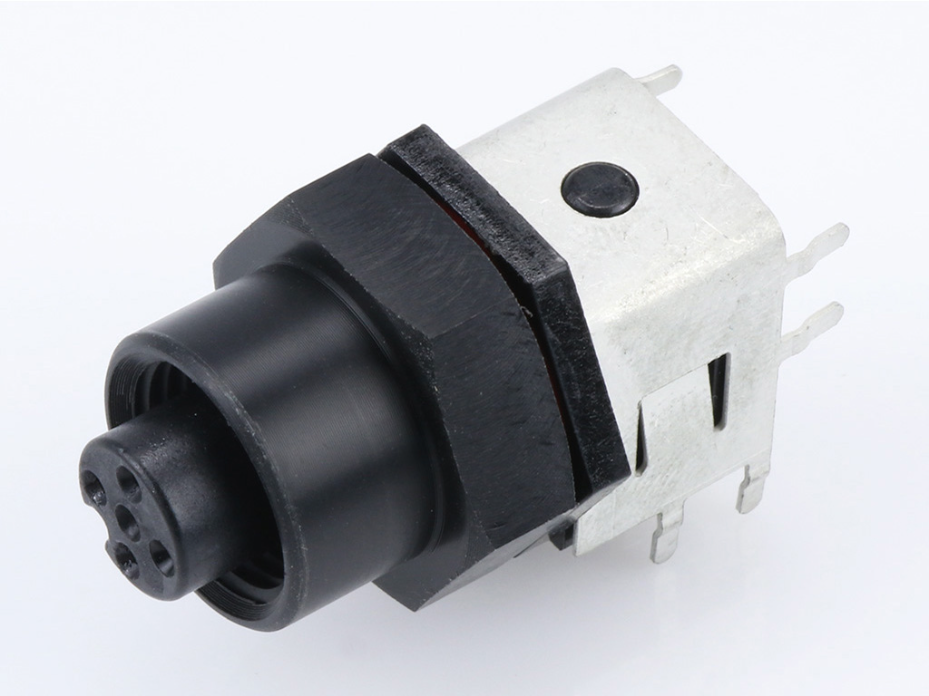Micro-Change (M12) PCB Mounting Receptacle, 5 Poles, Female, 90° Angle