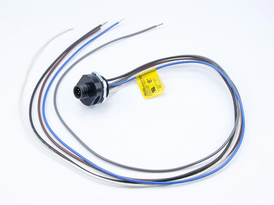 Micro-Change (M12) Front Panel Mount Receptacle, 5 Poles, 1/2" - 14 NPT Threads, Male (Straight) 22 AWG PVC Leads, 0.305m (1.0') Length