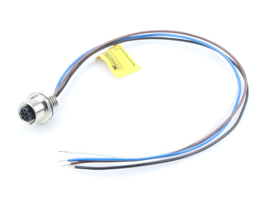 Micro-Change (M12) Receptacle, 4 Poles, PG9 Mounting Threads, Female (Straight) to 0.34mm² PVC Leads, 0.30m (11.81") Length