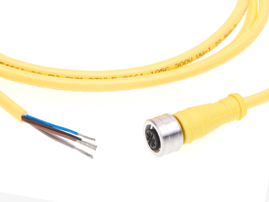 Ultra-Lock (M12) Single-Ended Cordset, 5 Poles, Female (Straight) to Pigtail, 22 AWG, Yellow PVC Cable, 2.0m (6.56') Length