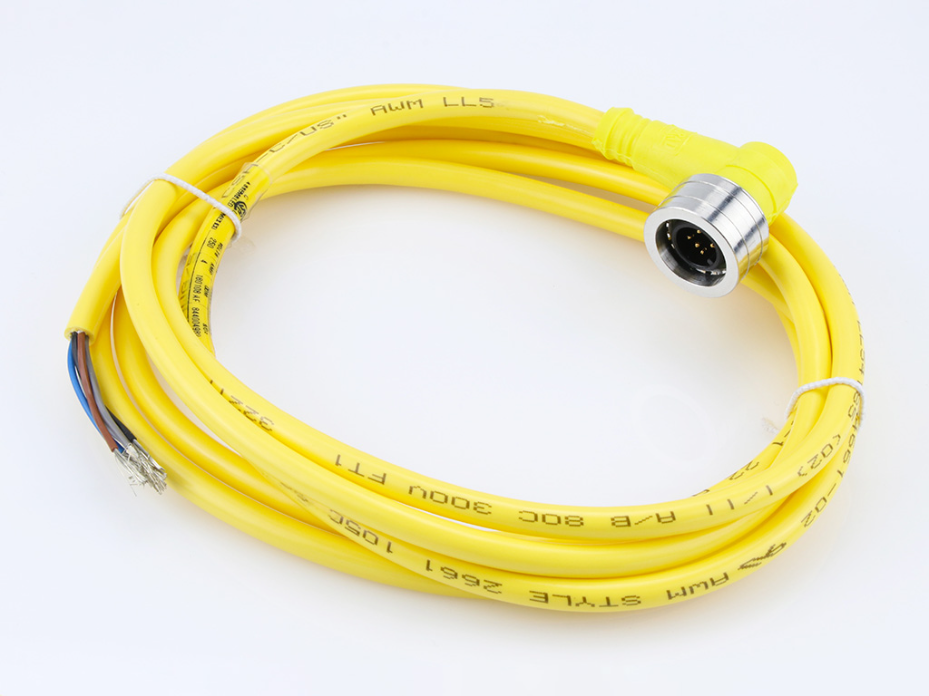 Ultra-Lock (M12) Single-Ended Cordset, 5 Poles, Male (90°) to Pigtail, 22 AWG, Yellow PVC Cable, 2.0m (6.56') Length