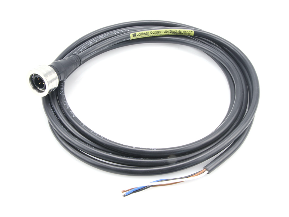 Ultra-Lock (M12) Single-Ended Cordset, 4 Poles, Male (Straight) to Pigtail, 22 AWG, Black PVC Cable, 2.0m (6.56') Length