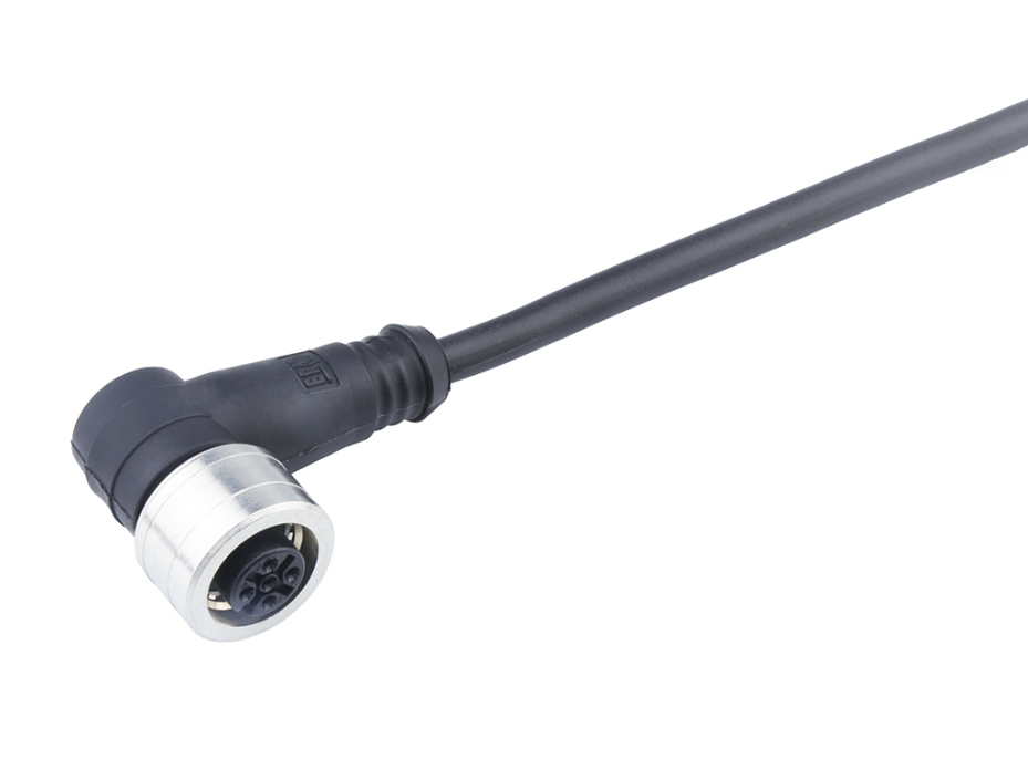 Ultra-Lock (M12) Single-Ended Cordset, 4 Poles, Female (90°) to Pigtail, 22 AWG, Black PUR LSOH Cable 2.0 (6.56') Length