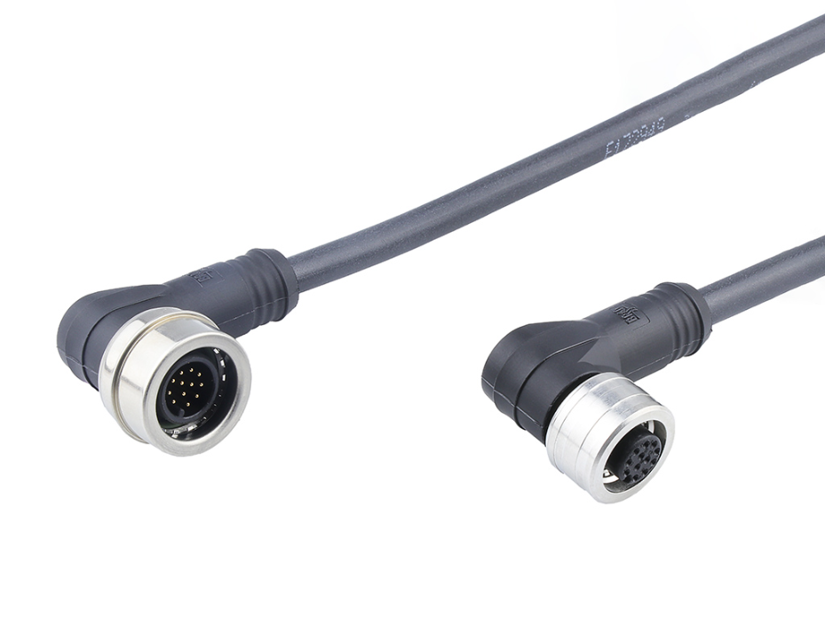 Ultra-Lock (M12) Double-Ended Cordset, 12 Poles, Female (Straight) to Male (90°), 0.14mm² PUR Cable, 1.0m (3.28') Length