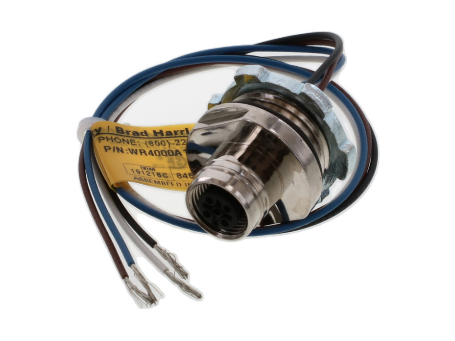 Ultra-Lock (M12) Female Receptacle, 4 Poles, 1/2" - 14 NPT Mounting Threads, 22 AWG PVC Leads, 0.30m (11.81") Length