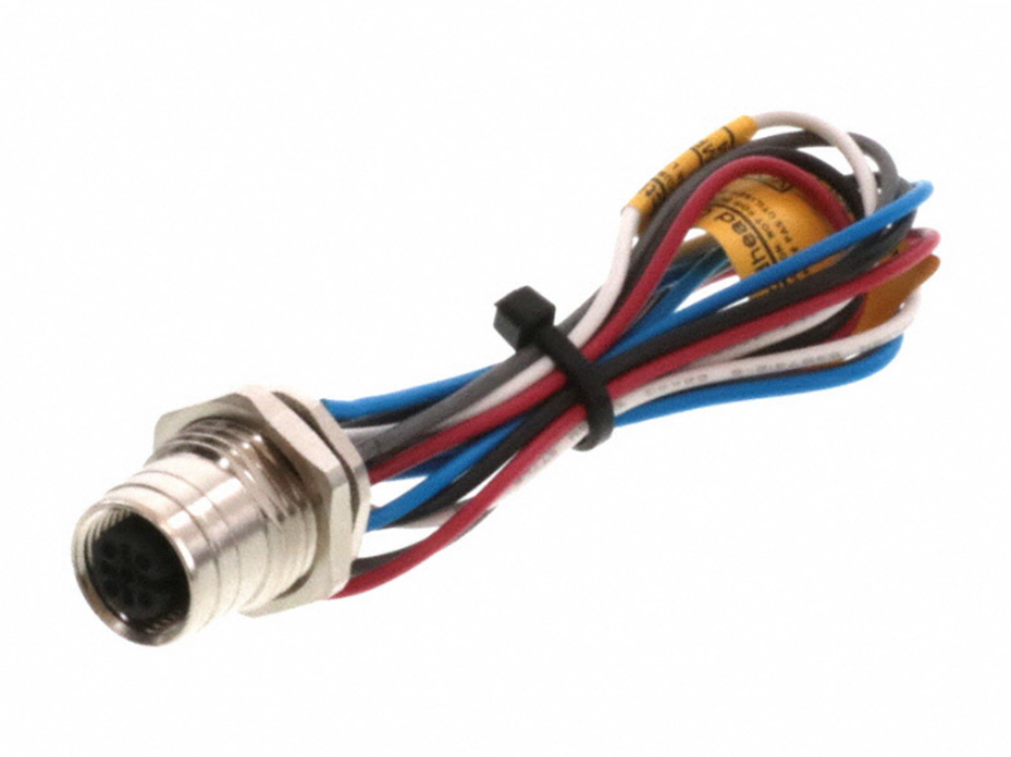 Ultra-Lock (M12) Receptacle, 5 Poles, M16x1.5 Mounting Threads, Female (Straight) to 0.34mm² PVC Leads, 0.30m (11.81") Length