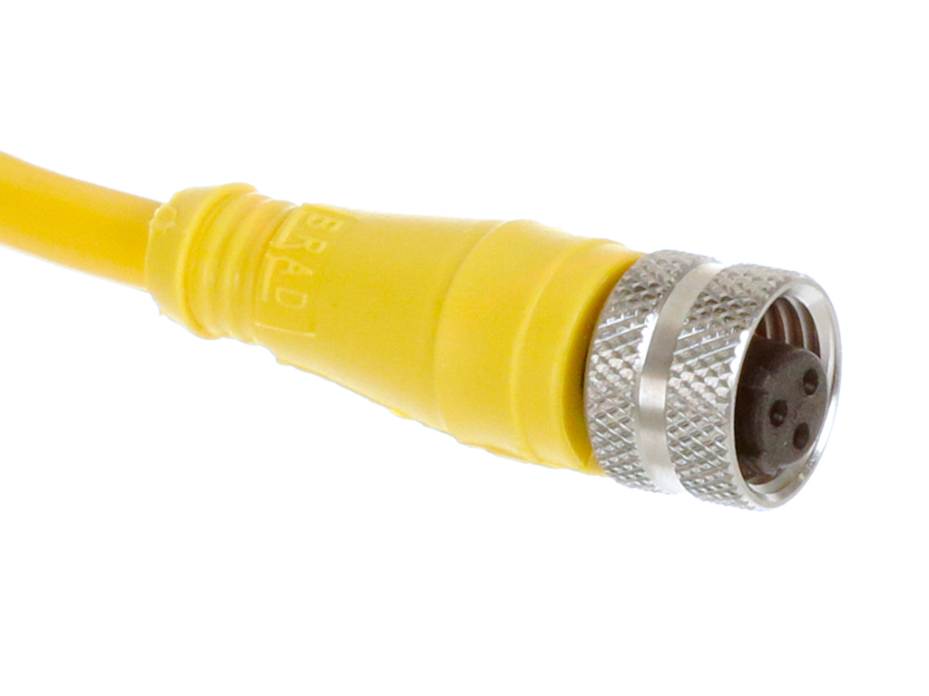 Nano-Change (M8) Single-Ended Cordset, 3 Poles, A-Coded, Female (Straight) to Pigtail, 24 AWG, PUR Cable, 5.0m (16.40') Length