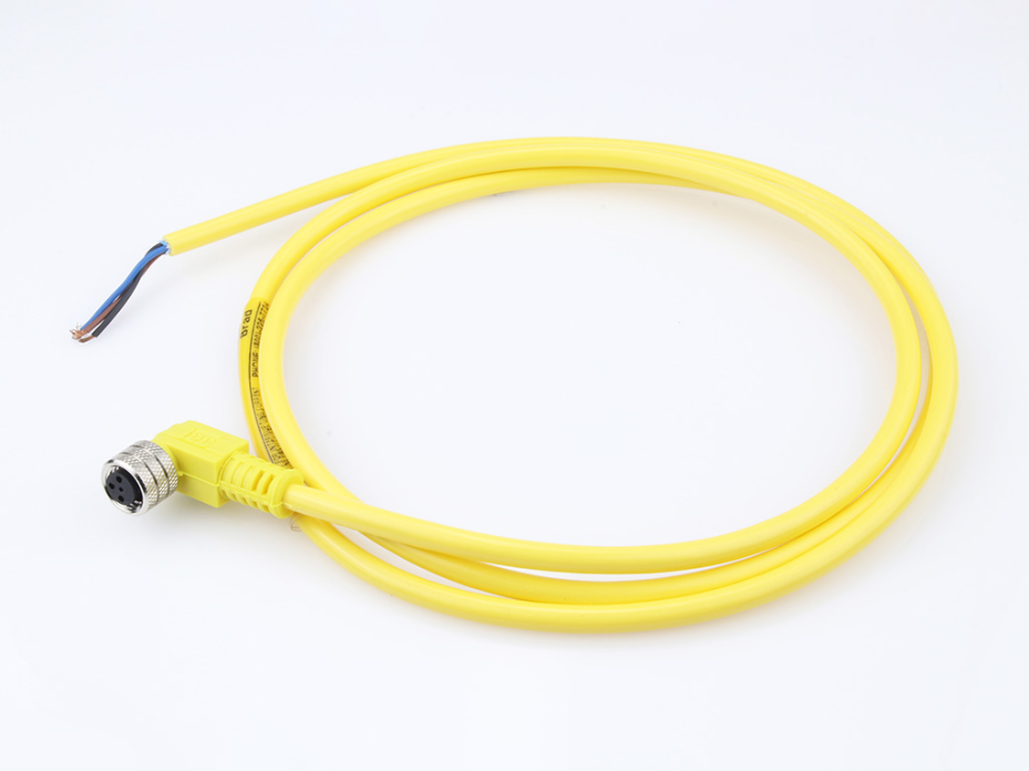 Nano-Change (M8) Single-Ended Cordset, 3 Poles, A-Coded, Female (90°) to Pigtail, 24 AWG, Yellow PVC Cable, 10.0m (32.81') Length