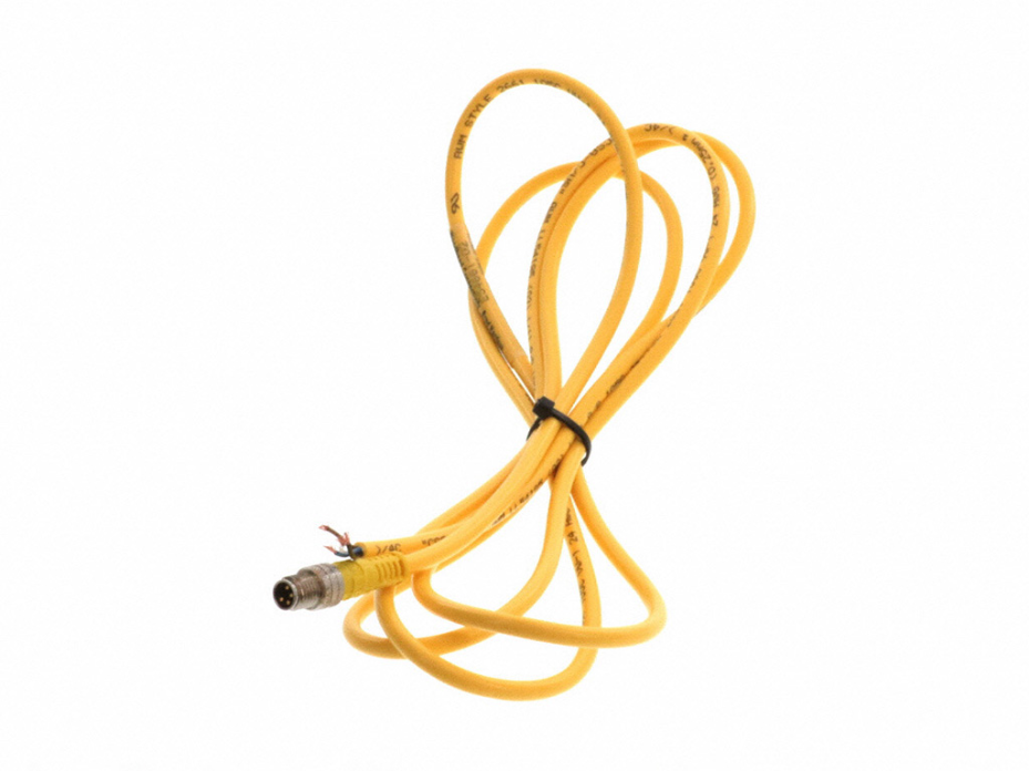 Nano-Change (M8) Single-Ended Cordset, 4 Poles, A-Coded, Male (Straight) to Pigtail, 24 AWG, Yellow PVC Cable, 2.0m (6.56') Length