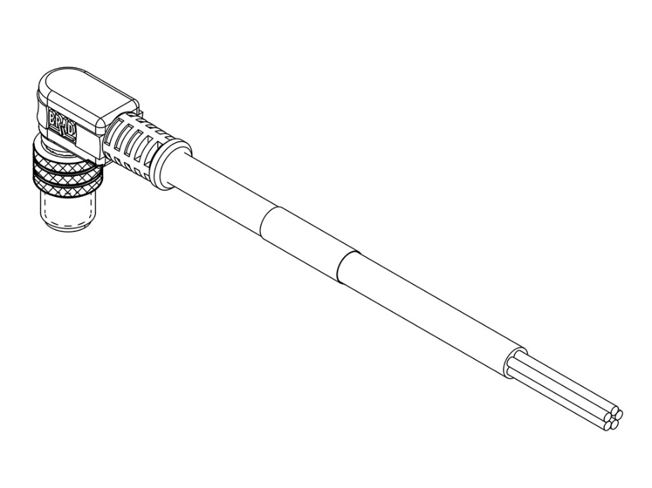 Nano-Change (M8) Single-Ended Cordset with Knurled Hexnut, 5 Poles, B-Coded, Male (90°) to Pigtail, 0.25mm² Black PVC Cable, 2.0m (6.56') Length