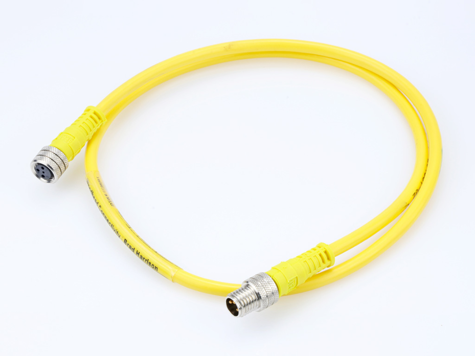 Nano-Change (M8) Double-Ended Cordset, 4 Poles, A-Coded, Male (Straight) to Female (Straight), 24 AWG, Yellow PVC Cable, 2.0m (6.56') Length