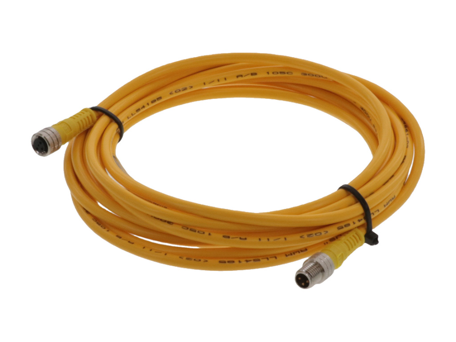 Nano-Change (M8) Double-Ended Cordset, 4 Poles, A-Coded, Male (Straight) to Female (Straight), 24 AWG, Yellow PVC Cable, 5.0m (16.40') Length
