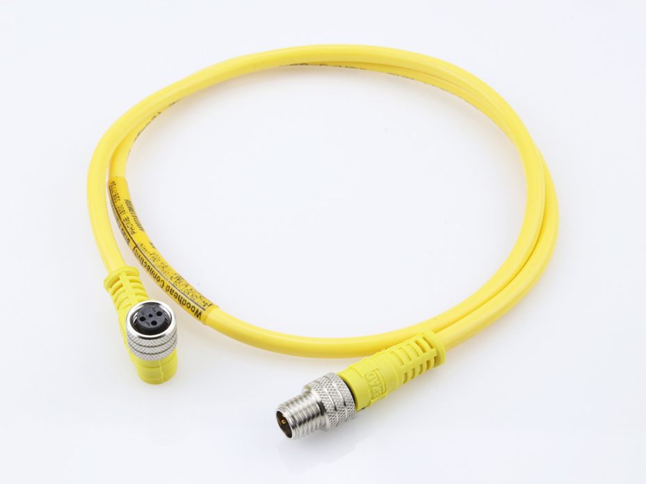 Nano-Change (M8) Double-Ended Cordset, 4 Poles, B-Coded, Male (Straight) to Female (90°), 24 AWG, Yellow PVC Cable, 5.0m (16.40') Length