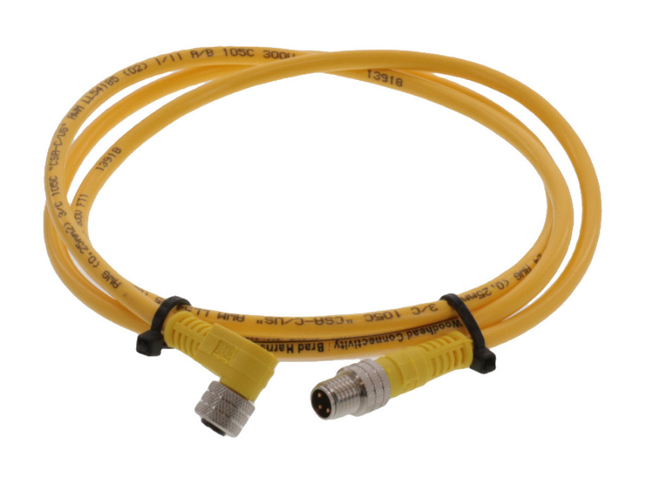 Nano-Change (M8) Double-Ended Cordset, 3 Poles, A-Coded, Male (Straight) to Female (90°), 24 AWG, Yellow PVC Cable, 1.0m (3.28') Length