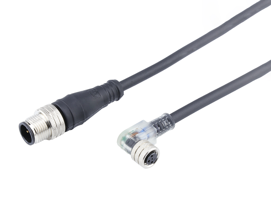 Nano-Change (M8) to Micro-Change (M12) Double-Ended Cordset, 3 Poles, Female (90°) to Male (Straight), with PNP LED Sensors, 0.34mm² PUR/PVC Cable, 1.0m (3.28') Length