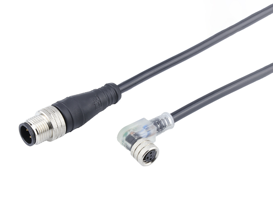 Nano-Change (M8) to Micro-Change (M12) Double-Ended Cordset, 3 Poles, Female (90°) to Male (Straight), with PNP LED Sensors, PVC Cable, 0.60m (1.97') Length